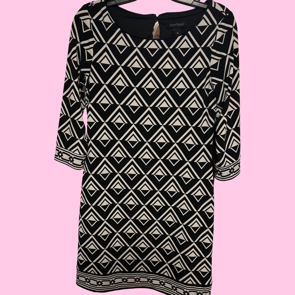 White House Black Market Black and White Patterned Geometric Dress